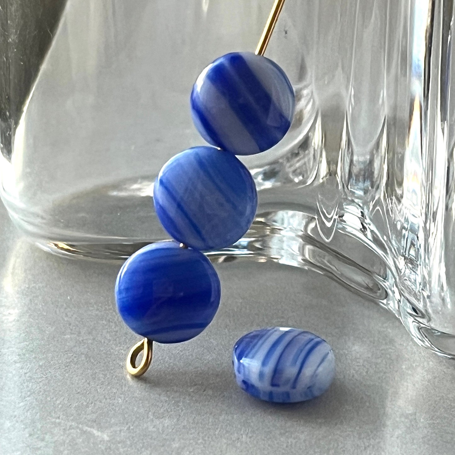 VP-1861 10mm Czech BlueStriped glass Bead