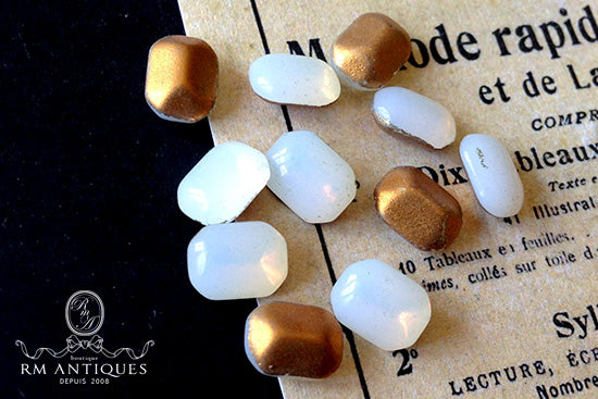 VP-2342 8x6 West German Vintage Rhinestone White Opal Octagon