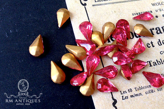 VP-2352 8x4.8 チェコ ヴィンテージ ラインストーン ローズピンク ペア