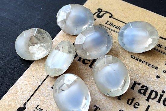 VP-2957 12X10 西ドイツ ヴィンテージ ラインストーン ギブレ パウダーブルーホワイト オーバル