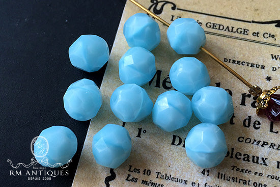 VP-2960 8mm チェコヴィンテージ オパークアクア ガラスビーズ