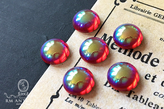 VP-3059 9mm チェコヴィンテージPreciosa ガラスカボション AB ルビー ラウンド