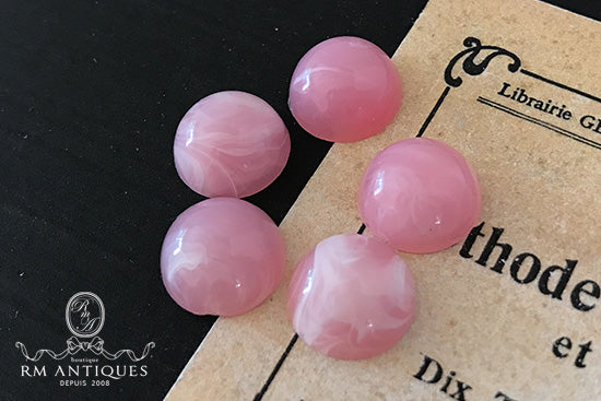 VP-3844 11mm ヴィンテージ ルーサイトカボション ピンクマーブルラウンド