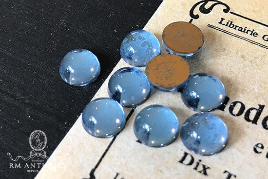 VP-3961 7mm Czech Vintage glass Cabochon Blue Round