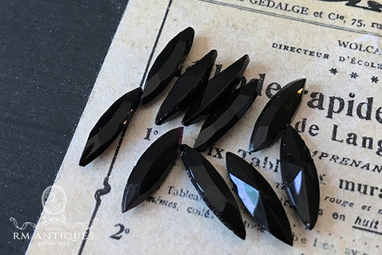 VP-4510 15X4 15x5 Czech Vintage Black Rhinestone Navette