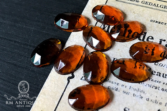 VP-4604 12x8 West German Vintage glass Cabochon Amber Oval