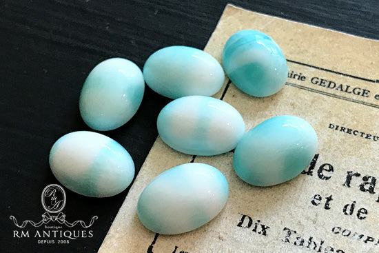 VP-5448 14X10 西ドイツ ヴィンテージ マーブルアクア ガラスカボション オーバル