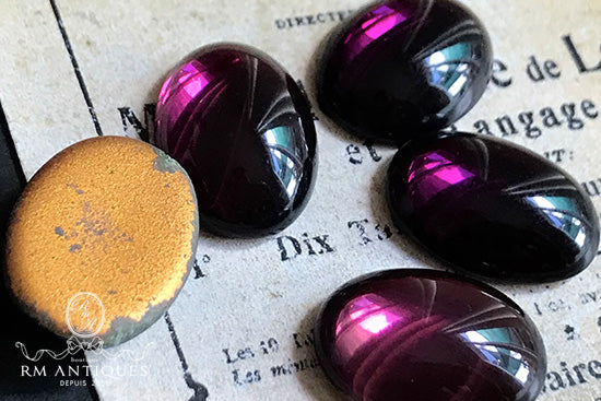 VP-5812 18x13 西ドイツ ヴィンテージ アメジストカボション ガラスストーン オーバル