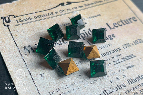 VP-7924 6mm 西ドイツ ヴィンテージ エメラルド スクエア ラインストーン