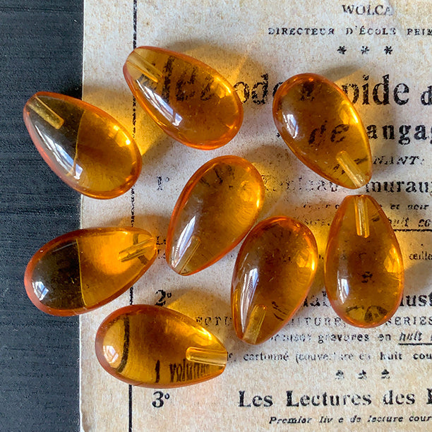 VP-8210 16x10mm West German Vintage Topaz Half Drilled glass Bead