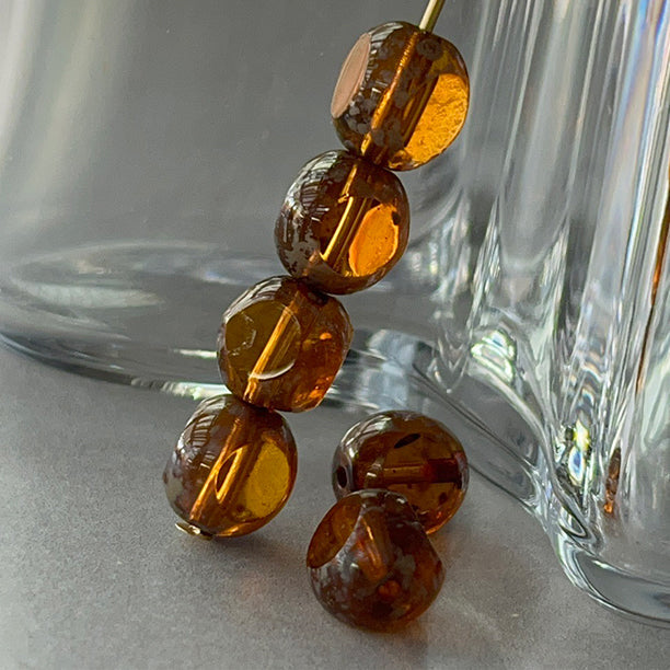 VP-8648 8mm チェコ ヴィンテージ ブラウン 3サイド ガラスビーズ