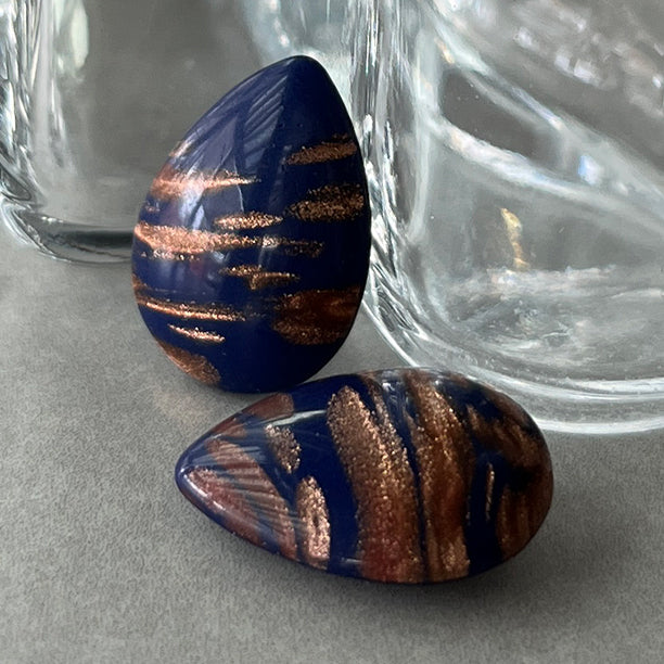 VP-8651 18x13.3 西ドイツ ヴィンテージ ラインストーン ネイビーゴールド ペア