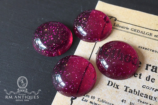 VPL-3741 18mm USA Vintage Plastic Cabochon Amethyst Gritter Round