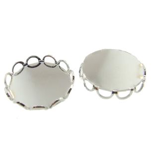 GP-162 12mm Raw Brass silver Cabochon Setting Round Lace