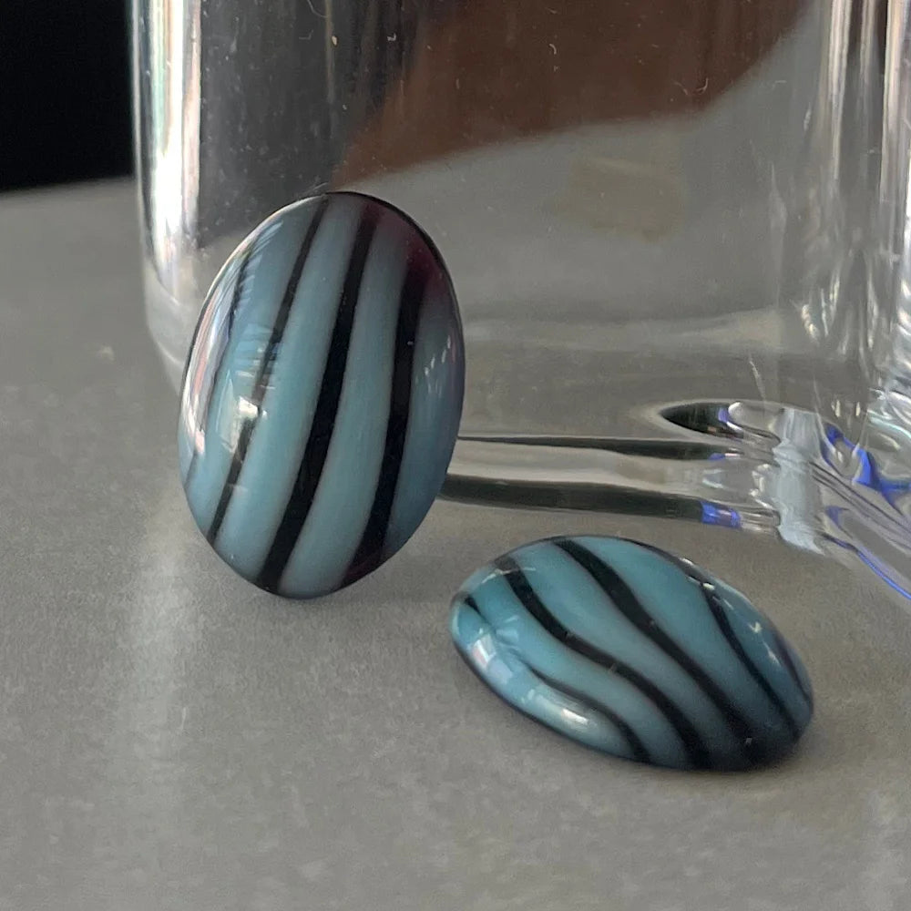 VP-8967 18x13 West German Vintage glass Cabochon Striped Blue