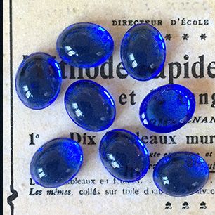 VP-2769 10X8 German Vintage glass Cabochon Sapphire Oval