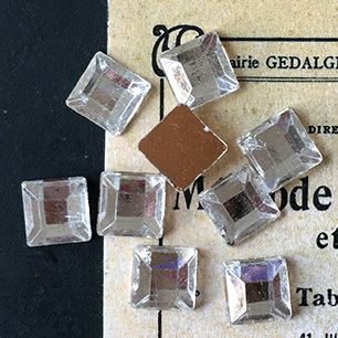 VP-2941 8mm German Vintage glass Cabochon Clear Square