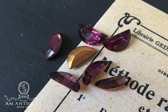 VP-3274 10x5 Czech Vintage Glass Stone Half Moon Amethyst