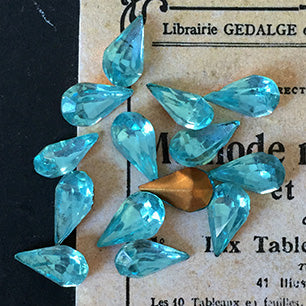 VP-3691 10X6 West German Vintage Aqua Rhinestone Pear