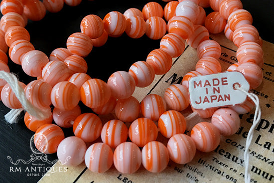 VP-3946 7mm JapanVintage Orange Marbled glass Bead