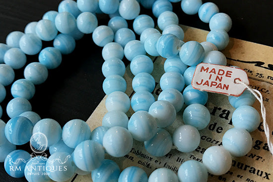 VP-3947 7mm JapanVintage Blue Marbled glass Bead