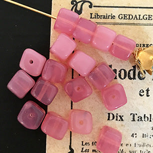 VP-4277 6.5mm Czech Vintage Pink Opal Square glass Bead