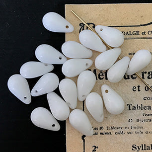 VP-4427 12x7 West German Vintage Milk glass Bead Drop