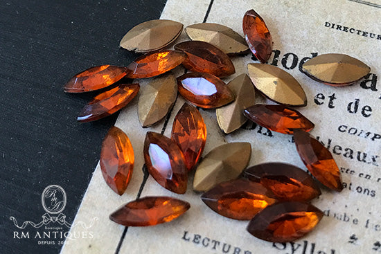 VP-4514 10X5 Czech Vintage MTopaz Rhinestone Navette