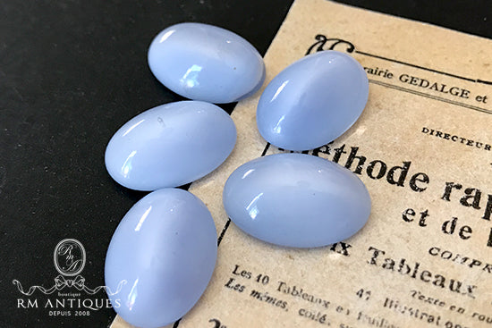 VP-4528 18X13 West German Vintage glass Cabochon Blue Moon Oval