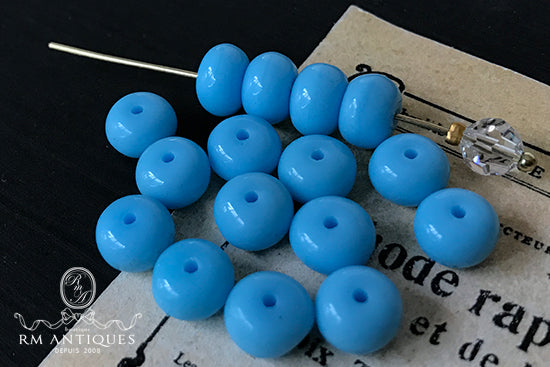 VP-4645 8x6mm West German Vintage Blue glass Bead