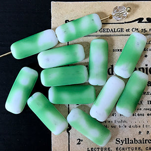 VP-4647 18x7mm West German Vintage green Marbled matte glass Bead