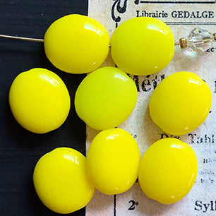 VP-5656 14x13mm West German opaque Yellow Vintage glass Bead