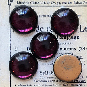 VP-6307 17mm West German Vintage glass Cabochon Amethyst Round