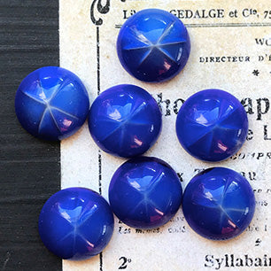 VP-6455 13mm West German Vintage glass Cabochon Star Blue Round