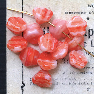 VP-6754 8mm Czech Vintage OrangeFlower glass Bead