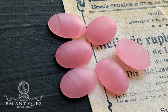 VP-6896 14x10 Czech Vintage glass Cabochon Frosted Pink Oval