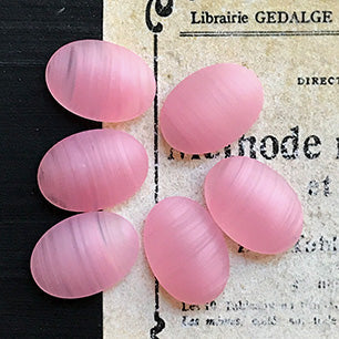 VP-6896 14x10 Czech Vintage glass Cabochon Frosted Pink Oval