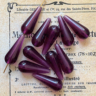 VP-7011 20x7mm West German Vintage Plastic Amethyst Drop Bead