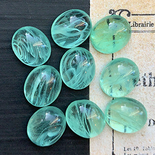 VP-7080 12x10 JapanVintage glass Cabochon Marbled green Oval