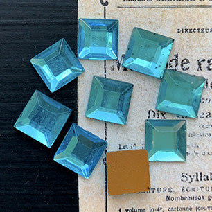 VP-7108 10mm German Vintage glass Cabochon Aqua Square