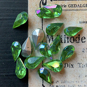 VP-7137 10X6 West German Vintage Rhinestone AB Peridot Pear