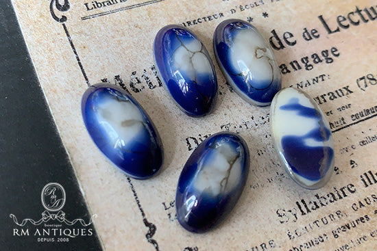 VP-7726 17.5x9 Czech Vintage glass Cabochon Lapis Blue Oval