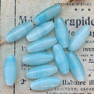 VP-7851 14X6mm German Vintage Aqua Border glass Bead