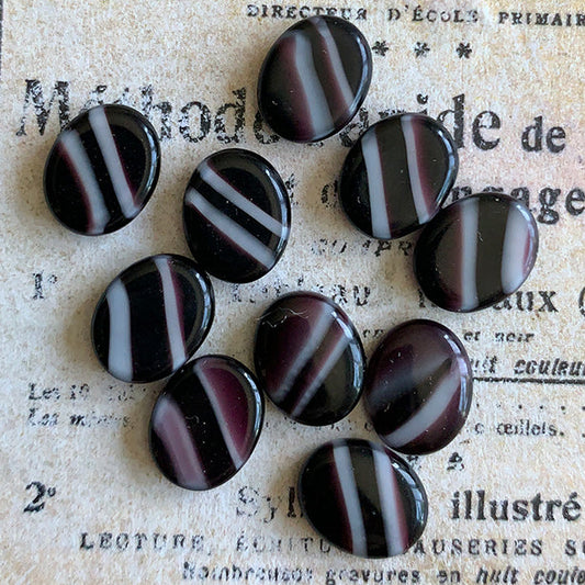 VP-8031 10X8 Czech Vintage glass Cabochon BlackPurple Oval