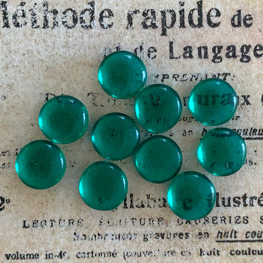 VP-8162 7mm Czech Vintage glass Cabochon Emerald Round