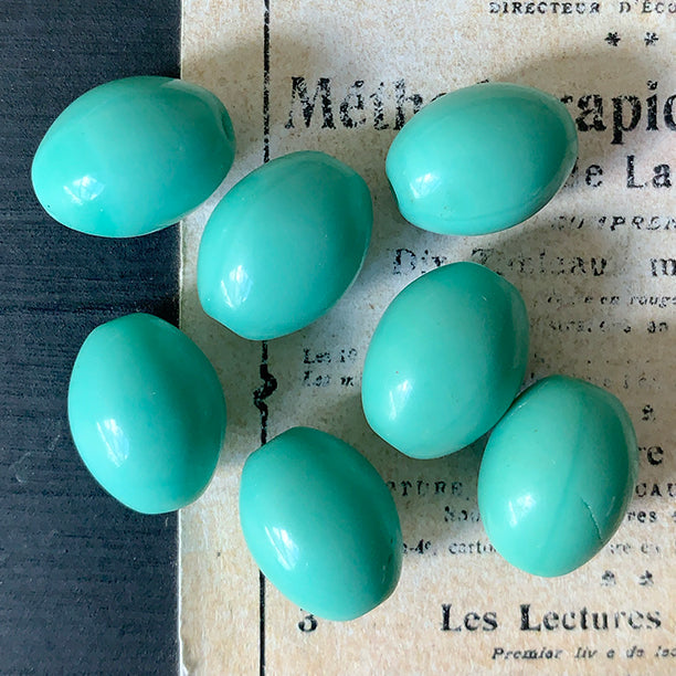 VP-8207 15x12mm West German Vintage teal glass Bead