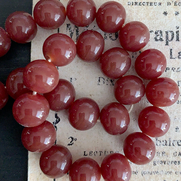 VP-8236 8mm JapanVintage Red Brown Marbled glass Bead Round