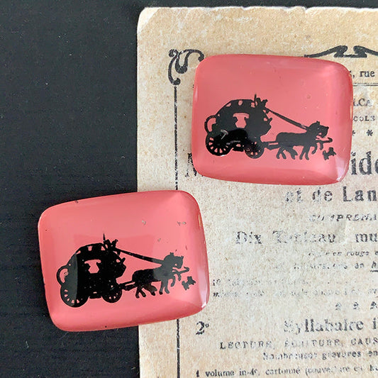 VP-8246 28x22 West German Vintage glass Cabochon Intaglio Pink