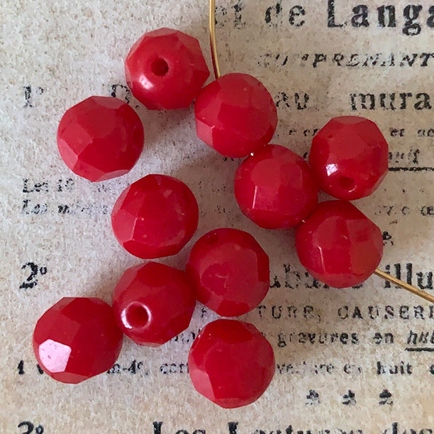 VP-8453 7mm West German Vintage opaque Red glass Bead