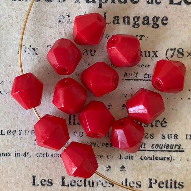 VP-8455 8mm West German Vintage opaque Red Bicon glass Bead